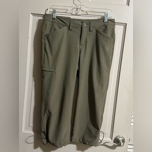 Eddie Bauer Travex Pants Horizon Capri Brown Stretch Hiking Pockets Womens Sz 2